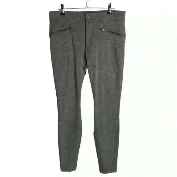 Athleta Size 4 Ponte Twill Moto Pants Grey Skinny Pockets Work Career Zippers - Picture 1 of 9
